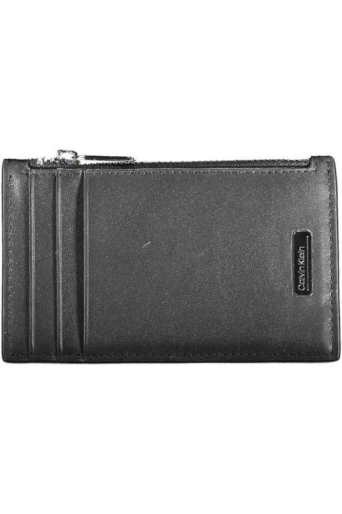 Sleek Black Leather Zip Card Holder