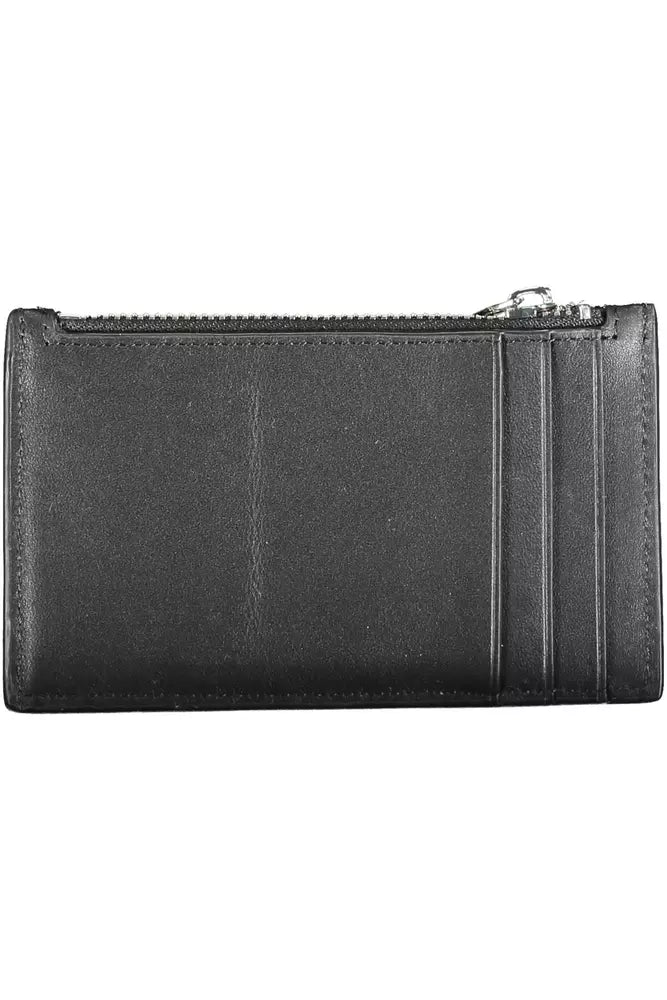 Sleek Black Leather Zip Card Holder