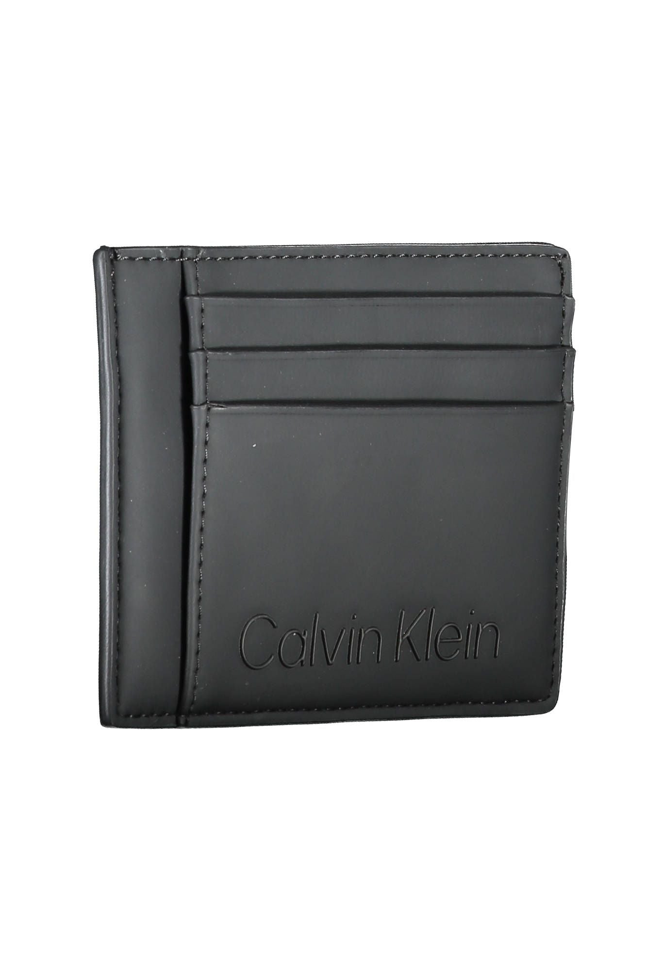 Sleek Black Polyester Card Holder with Zip Coin Pocket