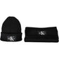 Elegant Black Wool Scarf and Cap Set