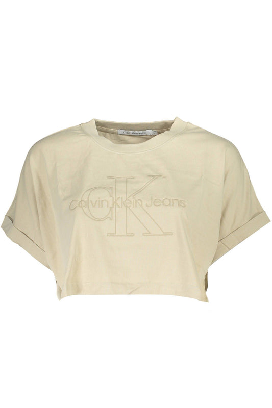Chic Beige Embroidered Logo Tee