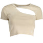 Chic Beige Embroidered Logo Tee