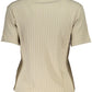 Elegant Beige Embroidered Tee with Contrasting Details