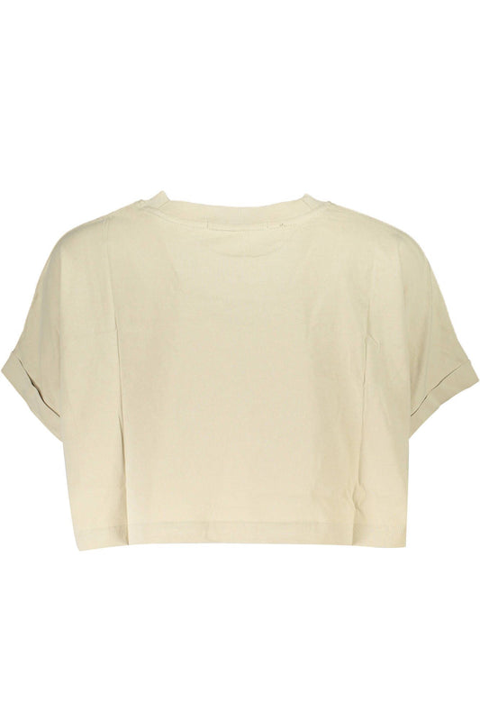 Chic Beige Embroidered Logo Tee