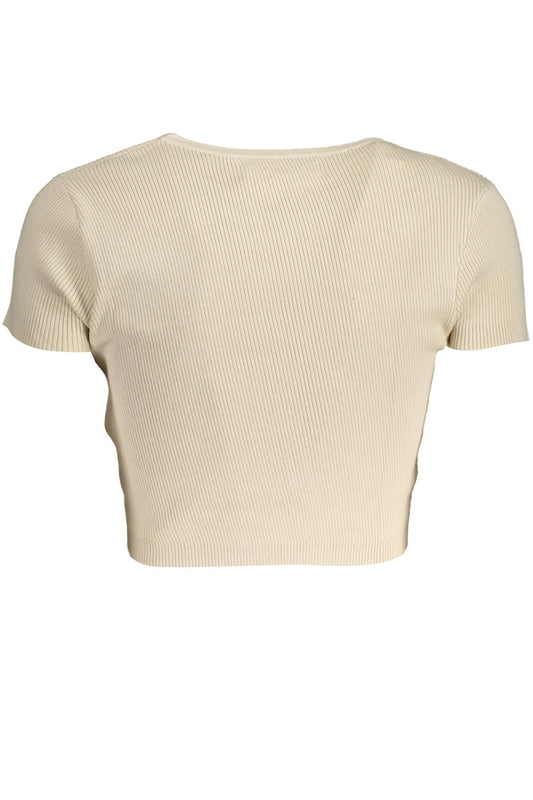 Chic Beige Embroidered Logo Tee
