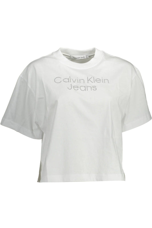 Chic White Embroidered Logo Tee