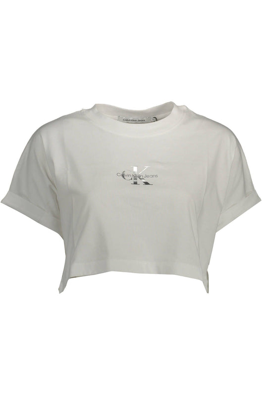 Chic White Logo Print Crew Neck Tee