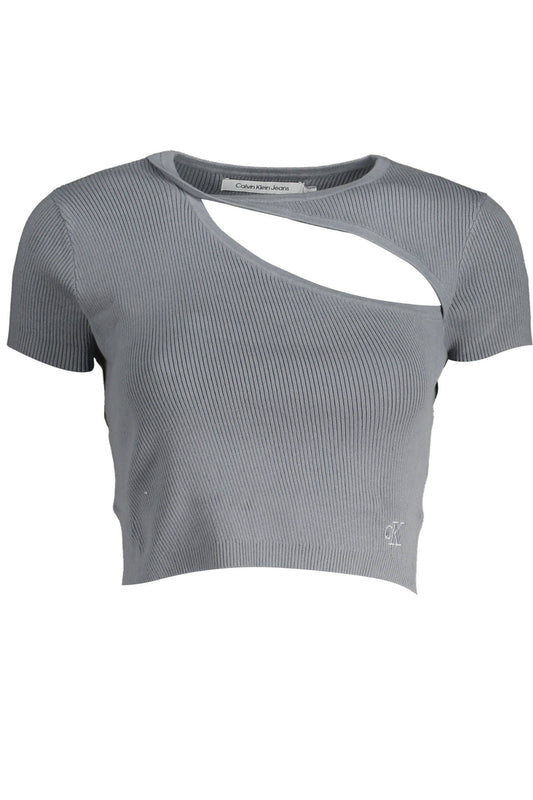 Chic Embroidered Logo Tee in Soft Gray
