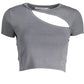 Chic Gray Embroidered Logo Tee