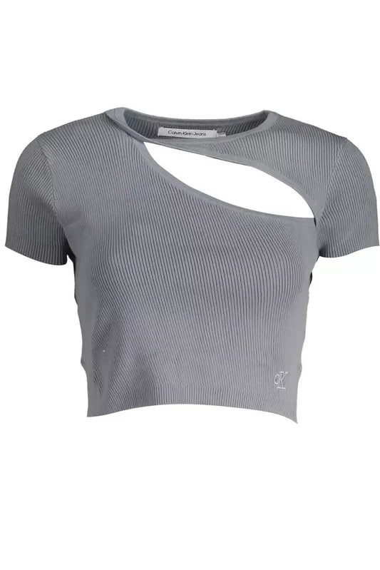 Chic Gray Embroidered Logo Tee