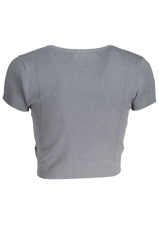 Chic Embroidered Logo Tee in Soft Gray