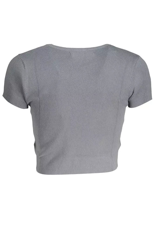 Chic Gray Embroidered Logo Tee