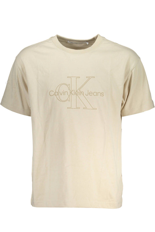Chic Beige Cotton Tee with Iconic Embroidery