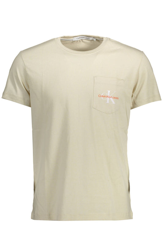 Beige Organic Cotton Tee with Pocket and Logo