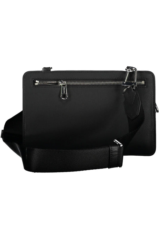 Sleek Black Shoulder Bag with Contrasting Details