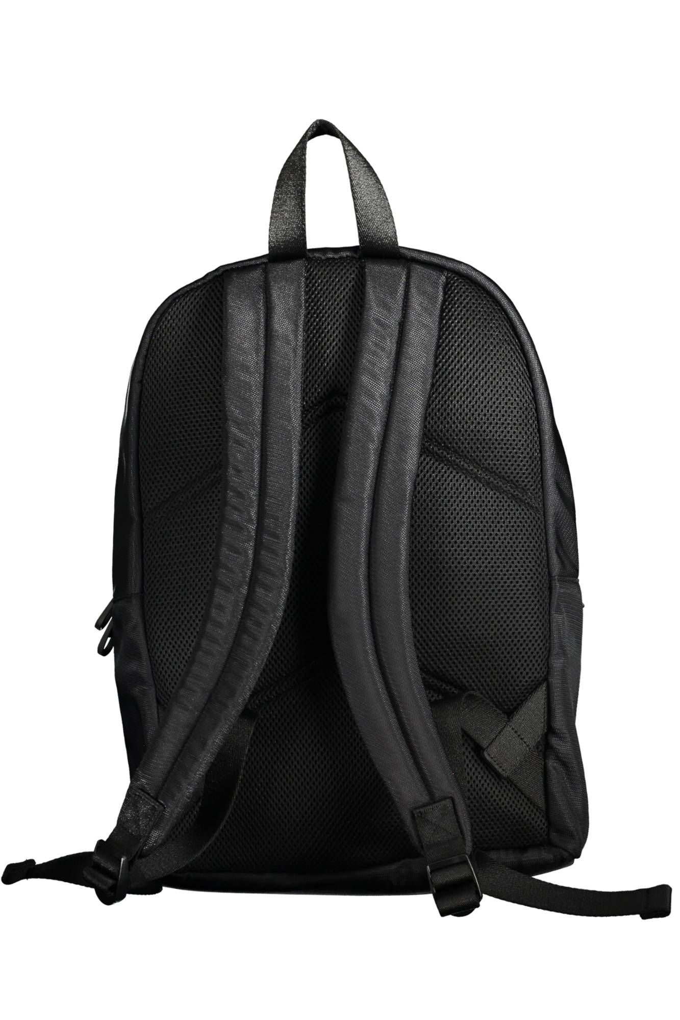 Sleek Black Recycled Backpack with Logo Detail