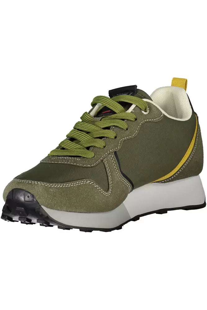 Sleek Green Sports Sneakers with Contrasting Details