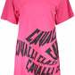 Chic Pink Cotton Short Dress with Bold Logo Print