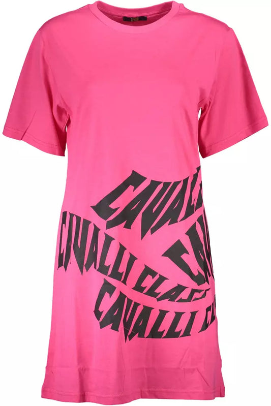Chic Pink Cotton Short Dress with Bold Logo Print
