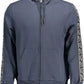 Sleek Blue Cotton Hooded Sweatshirt with Zip Detail