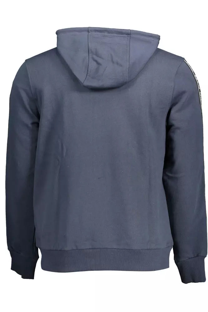 Sleek Blue Cotton Hooded Sweatshirt with Zip Detail