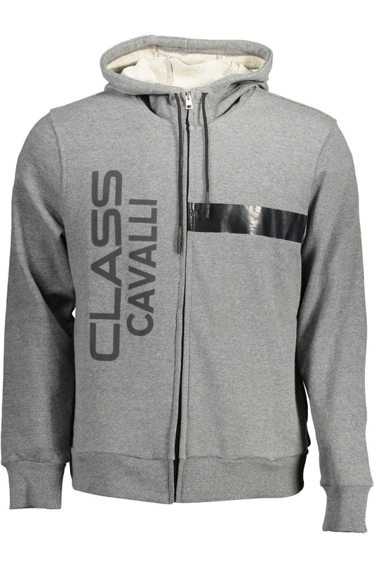 Chic Gray Cotton Hooded Sweatshirt with Logo Print