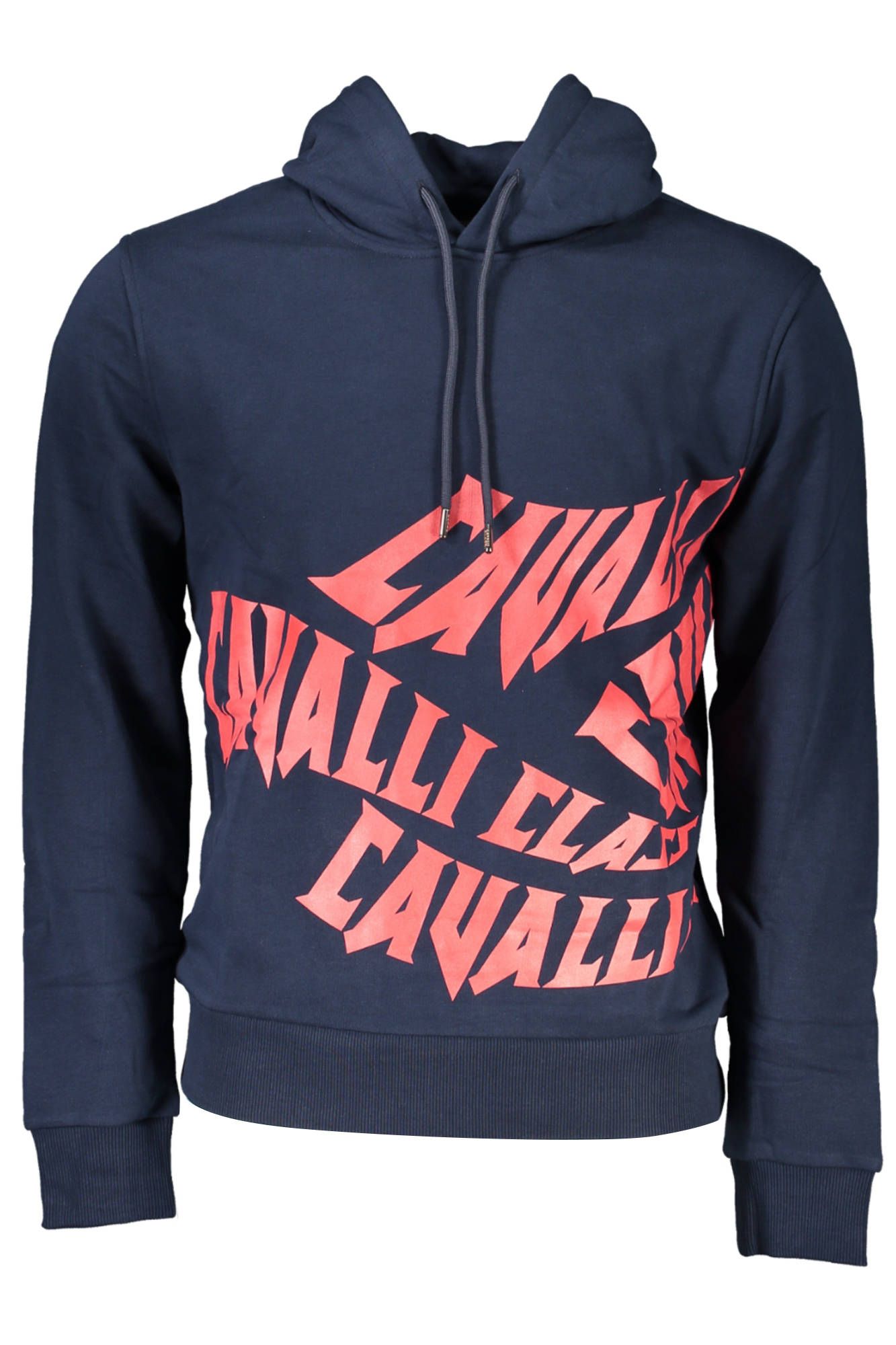 Blue Hooded Cotton Sweatshirt with Cavalli Class Logo