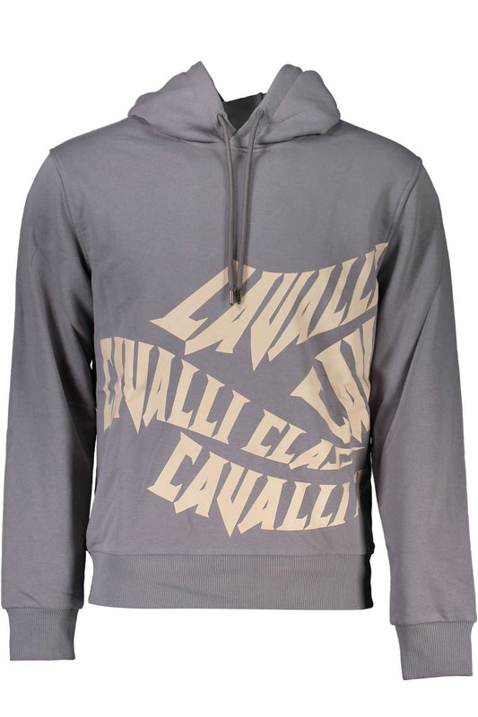 Sleek Gray Hooded Sweatshirt with Cavalli Class Logo