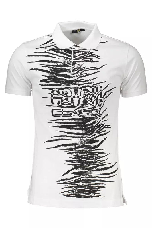Elegant White Cotton Polo with Signature Print