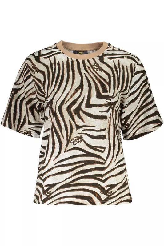 Beige Printed Cotton Tee with Chic Elegance