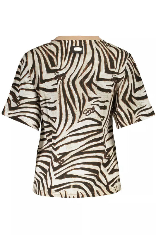 Beige Printed Cotton Tee with Chic Elegance