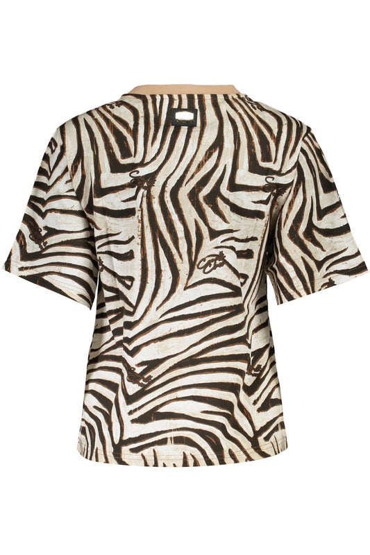 Elegant Beige Printed Tee with Short Sleeves