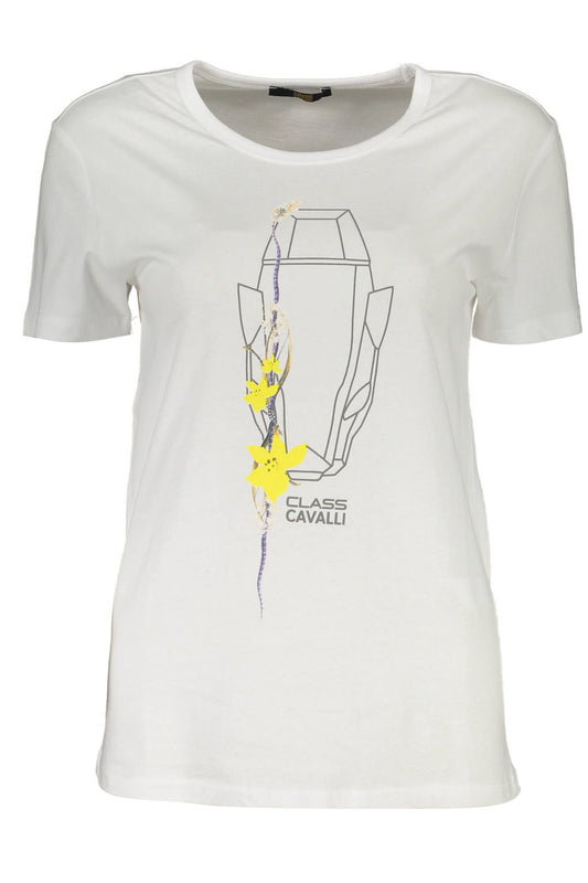 Chic White Cotton Tee with Iconic Print