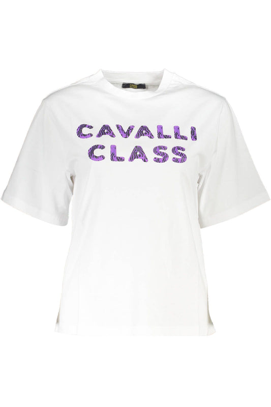 Elegant White Cotton Tee with Designer Print