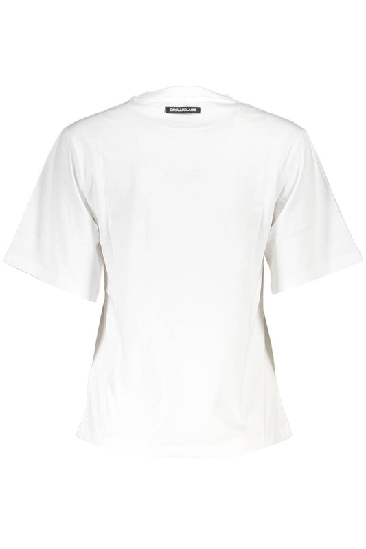 Elegant White Cotton Tee with Designer Print