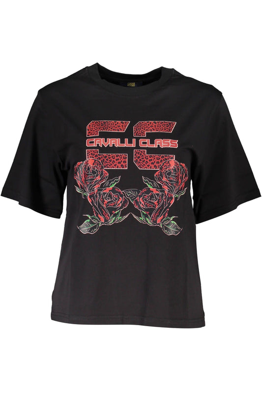 Chic Black Printed Cotton Tee with Logo Detail