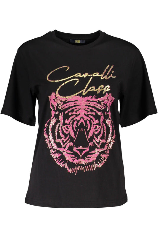 Elegant Black Cotton Tee with Signature Print