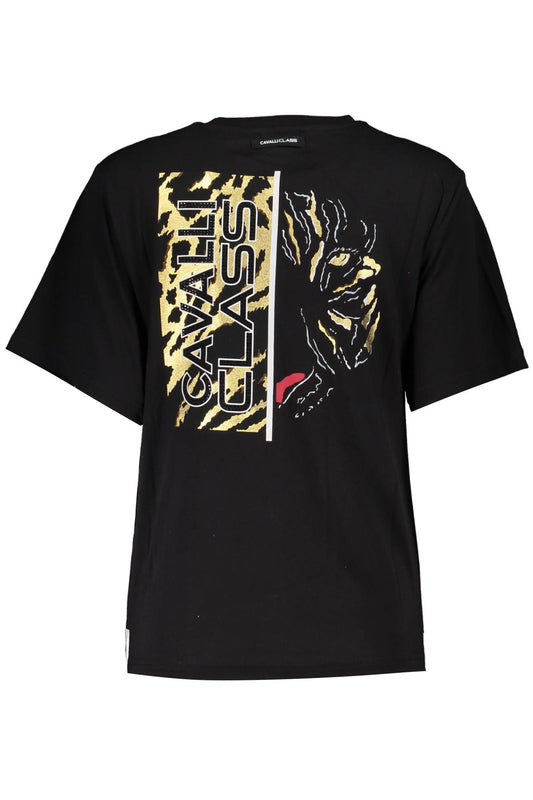 Sleek Black Cotton Tee with Iconic Print