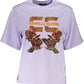 Elegant Purple Round Neckline Tee with Chic Print