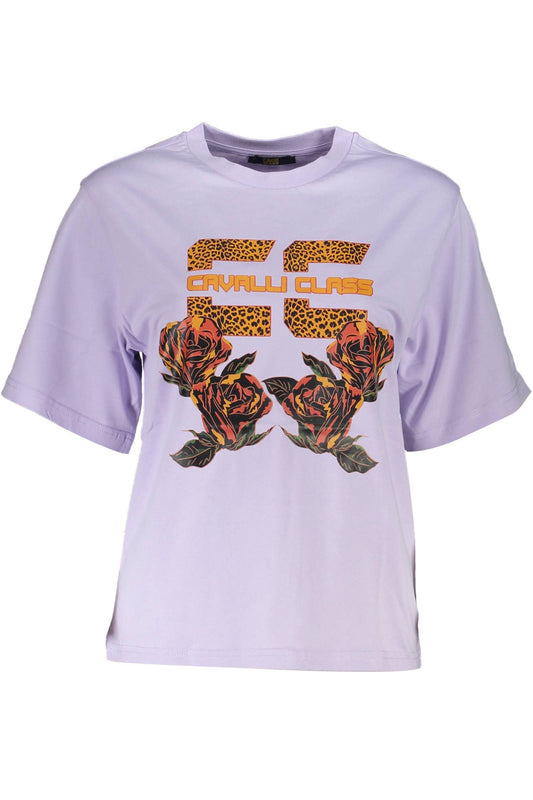 Elegant Purple Round Neckline Tee with Chic Print