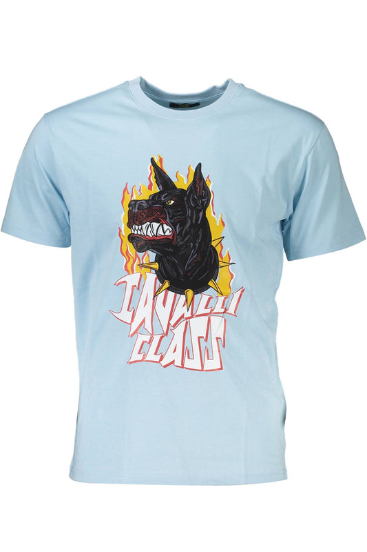Elegant Light Blue Cotton Tee with Iconic Print