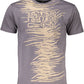 Sleek Gray Round Neck T-Shirt with Logo Print