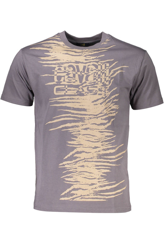 Sleek Gray Round Neck T-Shirt with Logo Print