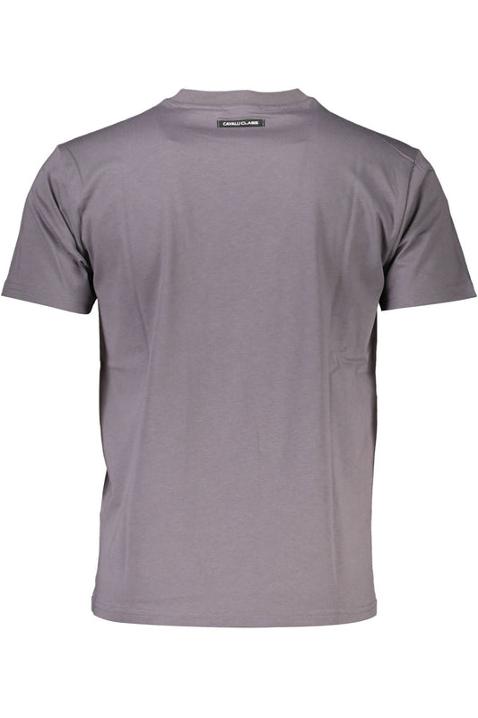 Sleek Gray Round Neck T-Shirt with Logo Print