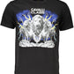 Elegant Round Neck Black Tee with Classic Print