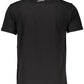 Elegant Round Neck Black Tee with Classic Print