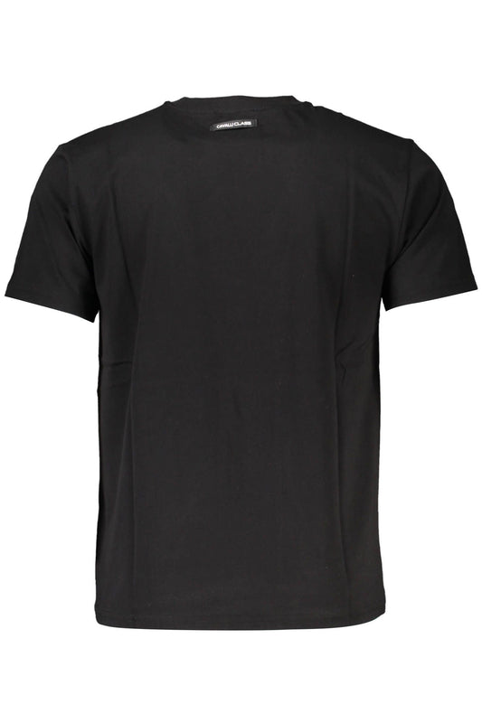 Elegant Round Neck Black Tee with Classic Print