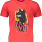 Chic Red Round Neck Cotton Tee with Signature Print
