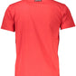 Chic Red Round Neck Cotton Tee with Signature Print