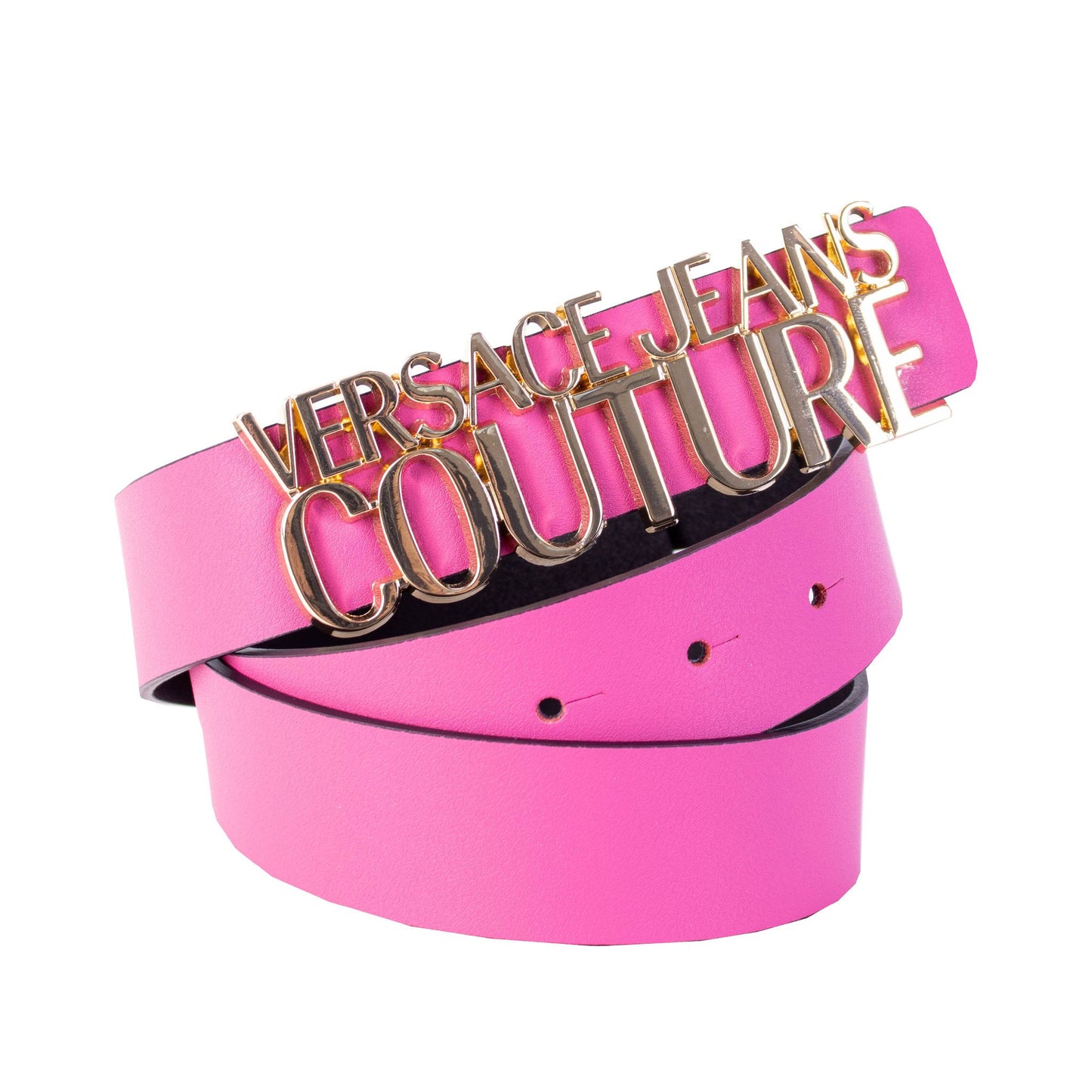 Elegant Pink Leather Belt with Gold Buckle